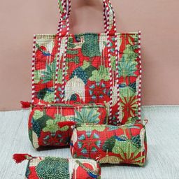 Gulaab Jaipur Unisex Floral Structured Quilted Tote Bag-14