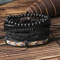 The Roadster Lifestyle Co. Set Of 4 Artificial Beaded Leather Multistrand Bracelet-image-98
