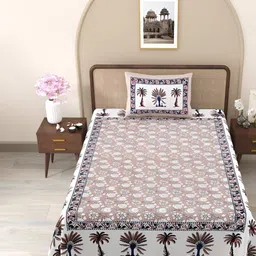 Jinaya's Multicoloured & Multicoloured Floral 210 TC Single Bedsheet with 1 Pillow Covers-image-99