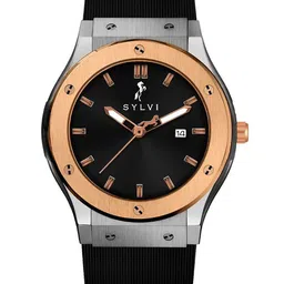 Sylvi Men Patterned Dial & Straps Analogue Multi Function Watch MTIC-Gold-silver-Black image 2