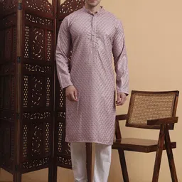 House of Pataudi Floral Embroidered Chikankari Mandarin Collar Straight Kurta-image-51