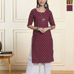 HERE&NOW Selection Of 3 Floral Printed Round Neck Straight Kurtas-image-95