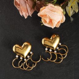 StyleCast Gold-Plated Artificial Beaded Heart Shaped Drop Earrings-image-6