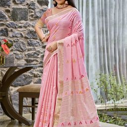 SANGAM PRINTS Woven Design Zari Tussar Saree-image-32