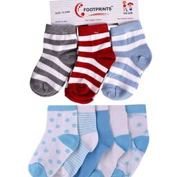 FOOTPRINTS Kids Pack of 8 White & Blue Patterned Organic Cotton Socks-33