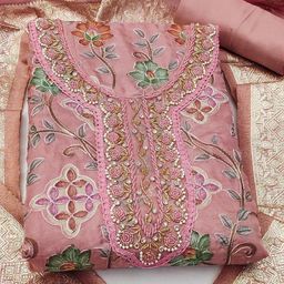 SAINOOR Floral Embroidered Beads & Stones Organza Semi-Stiched Dress Material-image-13