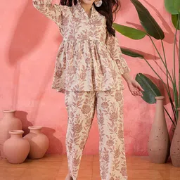 Sangria Floral Printed Cotton Tunic With Trousers Co-Ords-image-20