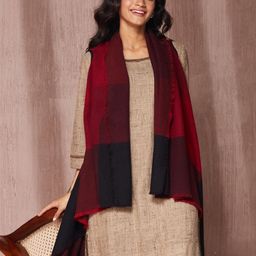 Fabindia Checked Sleeveless Longline Woollen Open Front Shrug-1