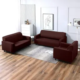 Aura Brown Stretchable Three Seater Sofa Cover With 2 Single Seater Sofa Cover-image-15