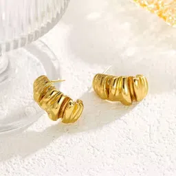 SHARLEEZ Stainless Steel Gold-Plated Contemporary Drop Earrings-picture-29
