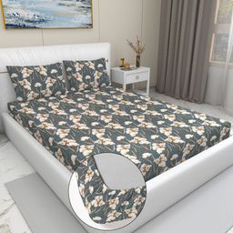 YaAkholic Grey & Beige Printed Microfiber 240 TC Queen Bedsheet Set-2.28m x 1.52m-image-42