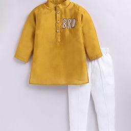 LITTLE COLLARS Boys Embroidered Regular Pure Silk Kurta with Pyjamas-image-92
