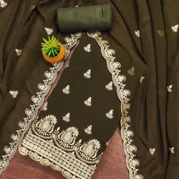 SHADOW & SAINING Floral Embroidered Beads And Stones Unstitched Dress Material-image-18