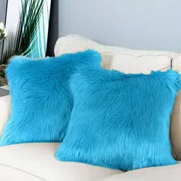JDX Blue 2 Pieces Fur Square-Shaped Microfibre Cushions-picture-23