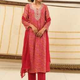 Anni Designer Leheriya Printed Thread Work Straight Kurta With Trouser & Dupatta-image-60