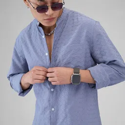 VASTRADO Men Classic Mandarin Collar Textured Casual Shirt-picture-47