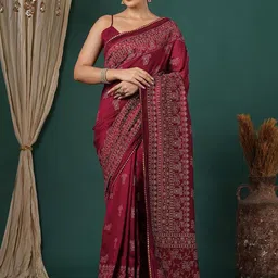 DIVASTRI Maroon Silk Blend Printed Sarees-picture-25