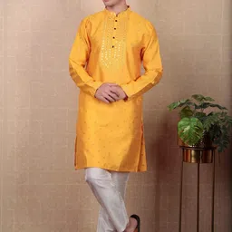 PulseIQ Men Yellow Art Silk Kurta Sets-picture-16