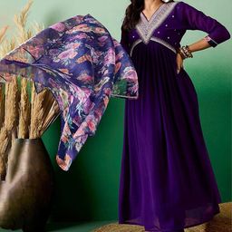 Ekta Textiles Women Paisley Embroidered Regular Thread Work Kurta with Pyjamas & With Dupatta-picture-19