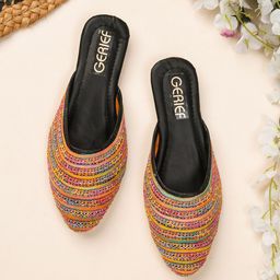 GERIEF Women Woven Design Ethnic - Embellished Mules-picture-34