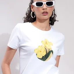 Tokyo Talkies Women Floral Printed Round Neck Cotton T-shirt-image-99