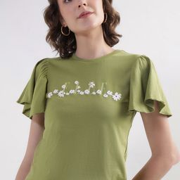 ELLE Women Typography Extended Sleeves Pockets T-shirt-image-39