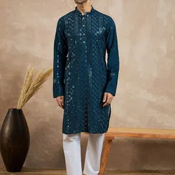 House of Pataudi Embroidered Straight Kurta-picture-28