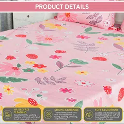 Kuber Industries Pink 144 TC Cotton King Bedsheet with 2 Pillow Covers 1 x 1mt image 4