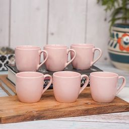 LIVING ROOTS Pink 6 Pieces Ceramic Glossy Coffee Or Tea Cups 110 ML Each-image-19