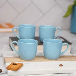 LIVING ROOTS Blue 4 Pieces Ceramic Glossy Coffee Or Tea Cups 110 ML Each-38