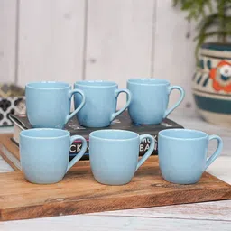 LIVING ROOTS Blue 6 Pieces Ceramic Glossy Cups 110ml each-23