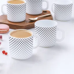 Larah by BOROSIL 12 Pcs Nora White & Black Printed Opalware Matte Mugs - 180 ML Each-46