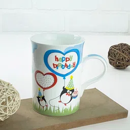 CLAY CRAFT White & Blue Floral Printed Ceramic Glossy 350 ML-48