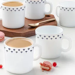 Larah by BOROSIL Pack of 6 White & Blue Printed Opalware Glossy  Cups and Mugs-14