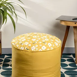 SKANDA FAB Mustard-Yellow & White Printed Pure Cotton Ottoman-8