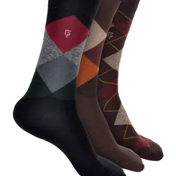 FOOTPRINTS Men Pack Of 3 Odour Free Bamboo Cotton Checked Calf Length Socks-image-11