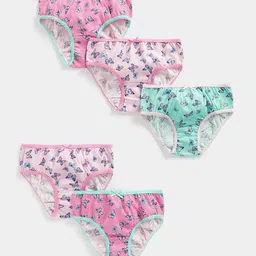 mothercare Girls Pack Of 5 Conversational Printed Mid Rise Pure Cotton Basic Briefs-14