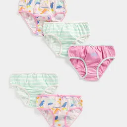 mothercare Girls Pack Of 5 Conversational Printed Mid Rise Pure Cotton Basic Briefs-image-46