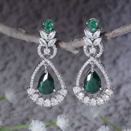 ZENEME Rhodium-Plated Teardrop Shaped Drop Earrings-56