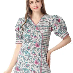 keshubaba Floral Printed V-Neck Cotton Tunic-48