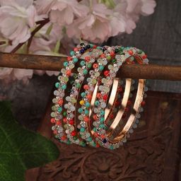 ANIKAS CREATION Set Of 4 Gold-Plated Stone-Studded & Beaded Bangles-image-66