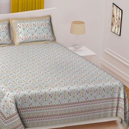 Texstylers Beige & Yellow Ethnic Motifs 220 TC King Bedsheet with 2 Pillow Covers-image-31