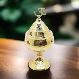 Nyra Kitchenware Pure Brass Swastik Diya For Puja - Small Size-27