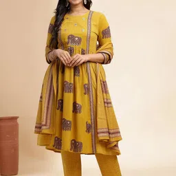 SZN Women Ethnic Motifs Printed Empire Pure Cotton Kurta with Trousers & With Dupatta-picture-48