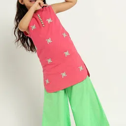 Somersault Girls Ethnic Motifs Embroidered Regular Thread Work Pure Cotton Kurta with Palazzos-picture-27