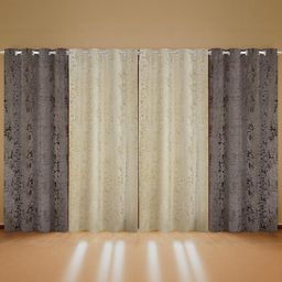 IVAZA Coffee Brown & Off White Set of 4 Black Out Long Door Curtain-13