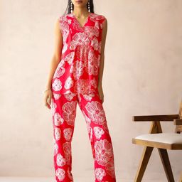 SANSKRUTIHOMES Printed V Neck Tunic With Trousers Co-Ords Set-picture-6