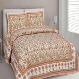 Bombay Spreads Orange & Yellow Floral Cotton 180 TC King Bedsheet Set 2.74 m X 2.20 m-image-59