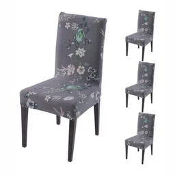 HOKIPO Set Of 4 Grey Printed Chair Cover-35