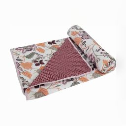 JP SHINE White & Maroon Floral Printed AC Room Cotton 210 GSM Reversible Double Bed Dohar-image-88